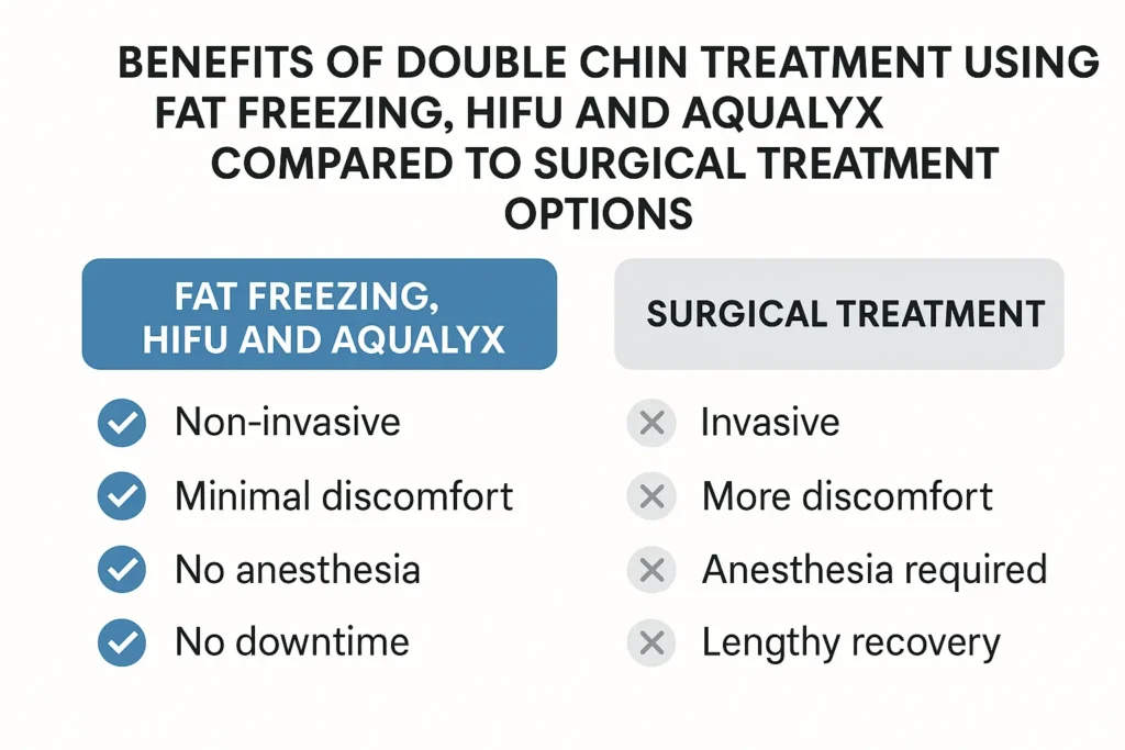 Graphic about the benefits of double chin treatment Coventry - from LA LIPO