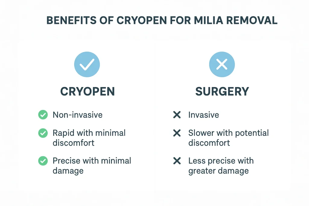 Benefits of cryopen for milia removal Coventry compared to surgical treatments.