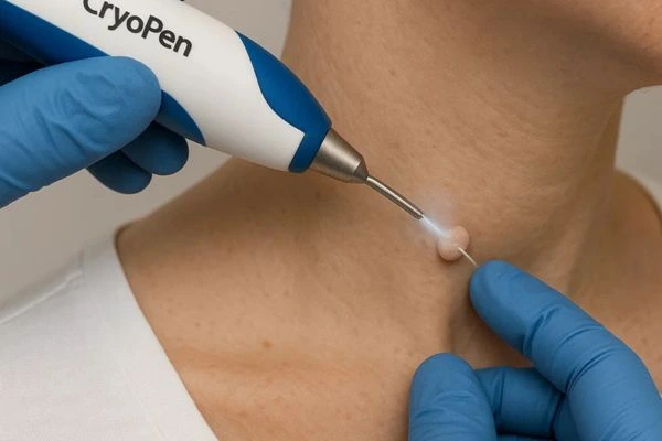 Person receiving cryotherapy Coventry for skin tag removal