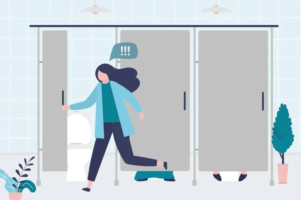 graphic of Urine incontinence Coventry woman running to the toilet.