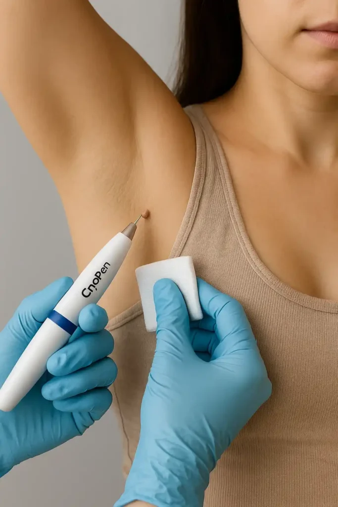 woman having cryopen to remove underarm skin tags Coventry