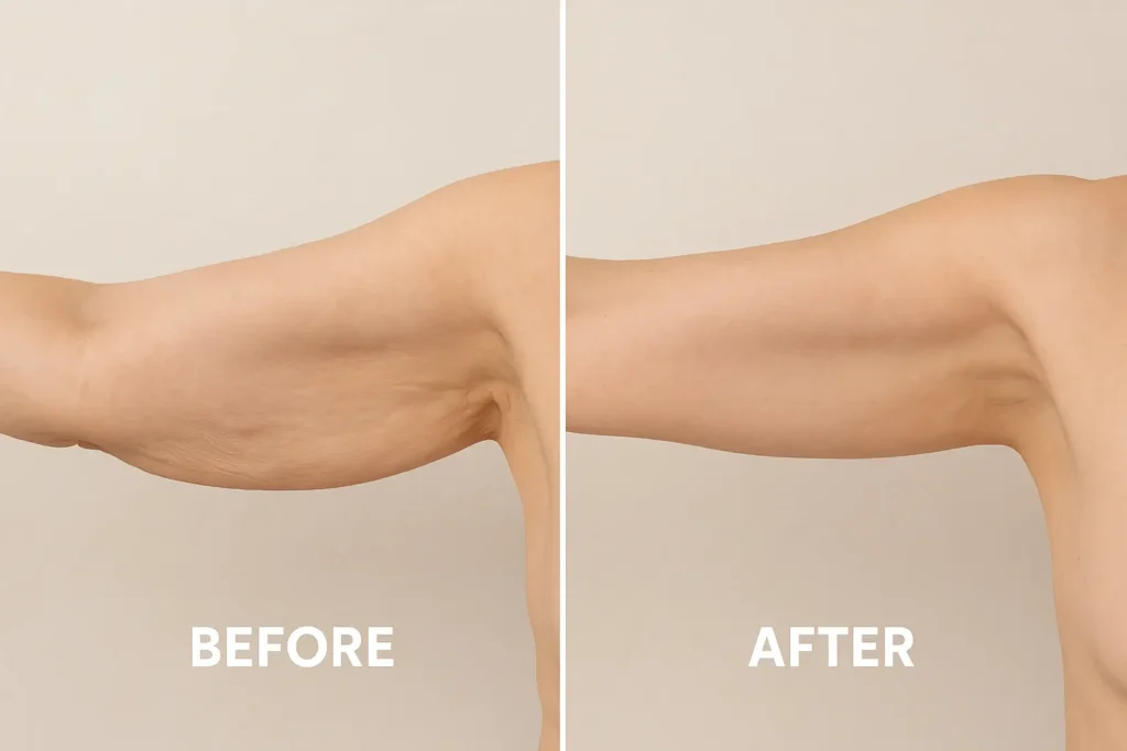 Picture of LA LIPO Coventry before and after results of skin tightening treatment on the upper arms.